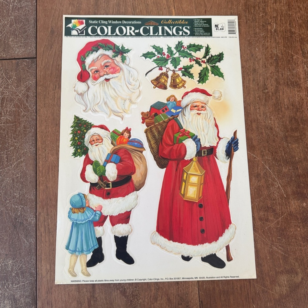 Vintage Color-Clings Santa Claus Static Cling Window Decorations‎ Collectibles